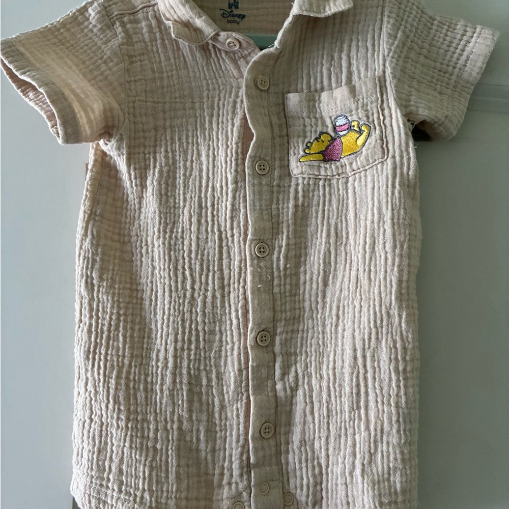 Disney Kids Cream Button Down Shirt with Pooh Patch